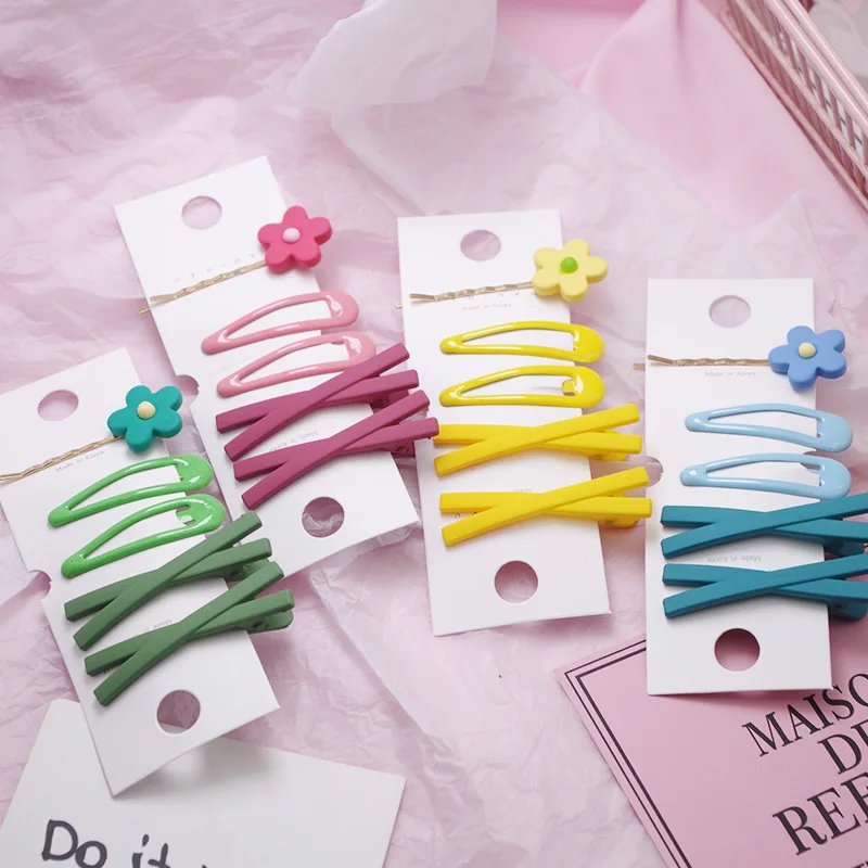 

5pcs Kids Hairpins Sweet Candy Color Girls Hairpins Gradient Frosted Flowers Hair Pinshair Kids Accessories In Girls