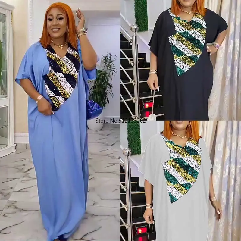 

Платье женское длинное из полиэстера, с коротким рукавом и V-образным вырезом