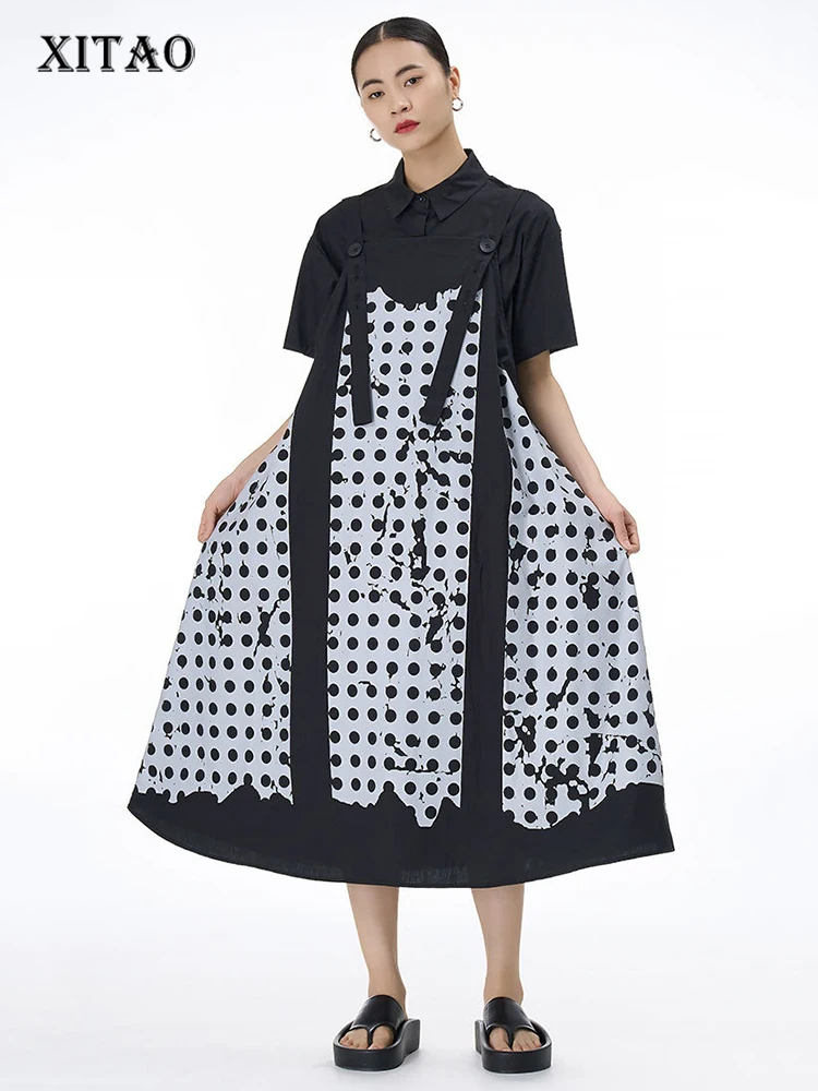

XITAO Dot Temperament Loose Casual Suspender Strap Dress Summer Women Simplicity All-match Street Trend Sleeveless Dress DMJ1275