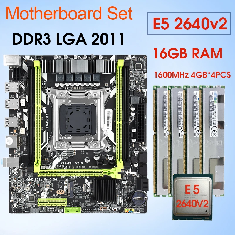 

X79 Motherboard Kit With Intel Xeon E5 2640 V2 CPU 4* 4GB= 16GB DDR3 1600MHz ECC REG RAM NVME M.2 SSD Slot 8 core 16 threads