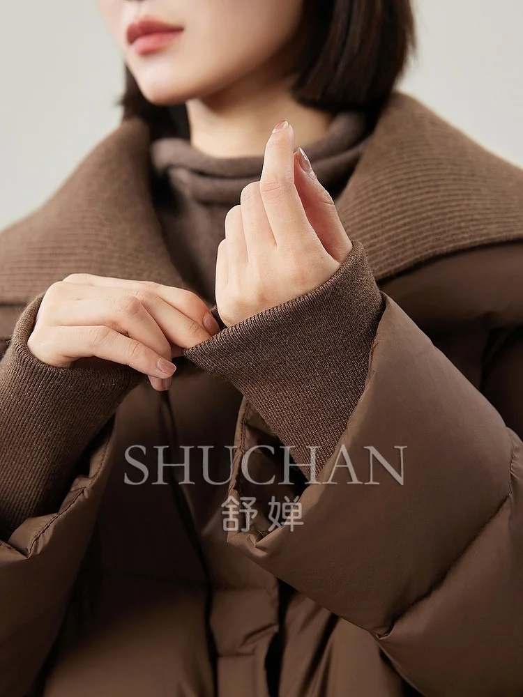 Модная вязаная куртка с воротником 90 белая из искусственной кожи на утином пуху