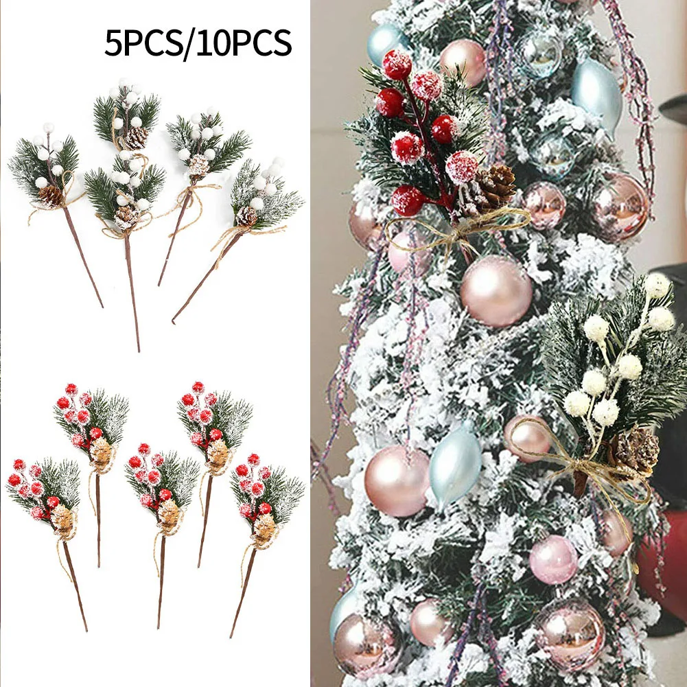 

5/10PCS Christmas Red Fruit Bouquet Artificial Pine Berry Xmas Decor Holly Flower Christmas Branch Ornament