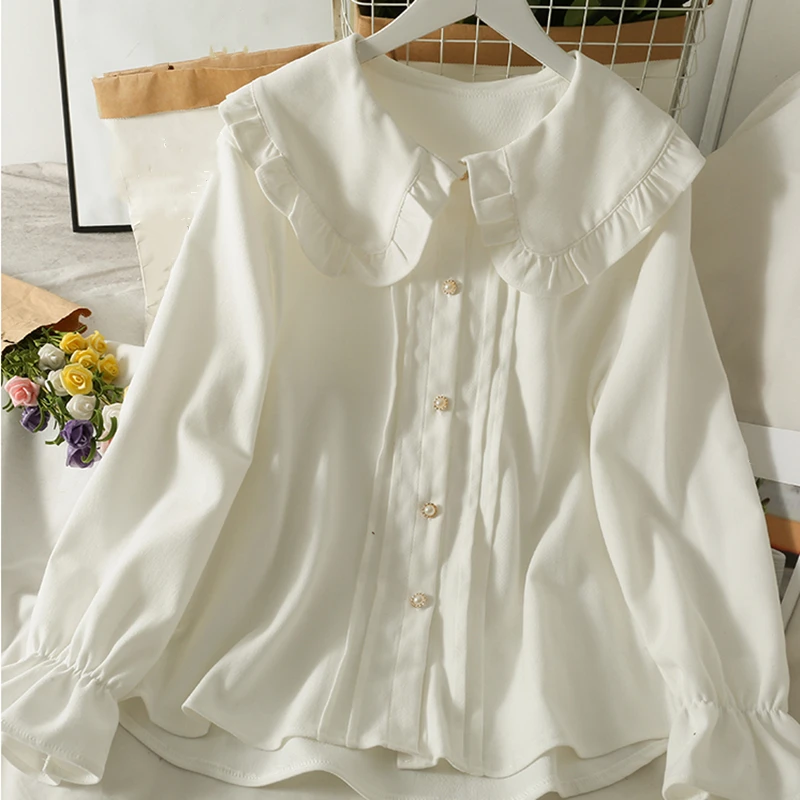 

Autumn Women Vintage Loose Long Sleeve Solid Causal Single Breasted Tops Ladies Shirt Blusas Mujer Female