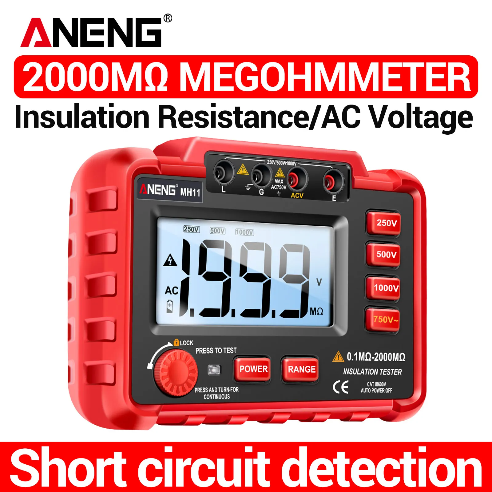 

ANENG MH10/MH11/MH12/MH13 Megometro Digital Electronical Resistor Meter Insulation Resistance Tester Cable Megohm Ohmmeter Tools