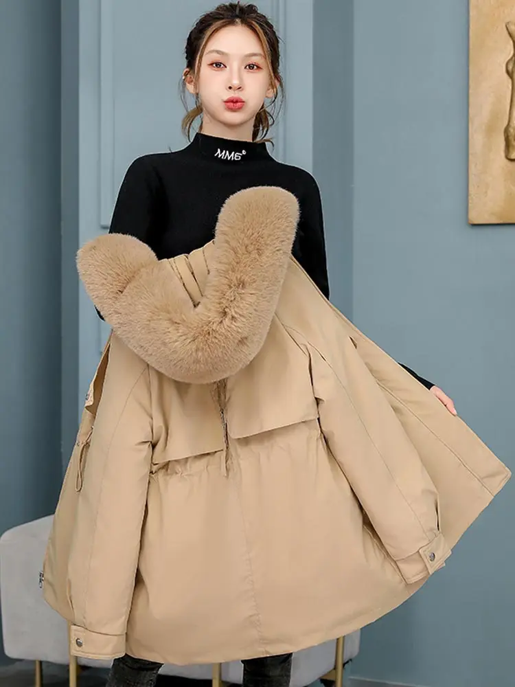 MEILLY DOLPHIN -30 Degrees Removable Liner Cotton Padded Winter Big Fur Jacket Women Loose Warm Hooded Parkas Coat Down Jacket