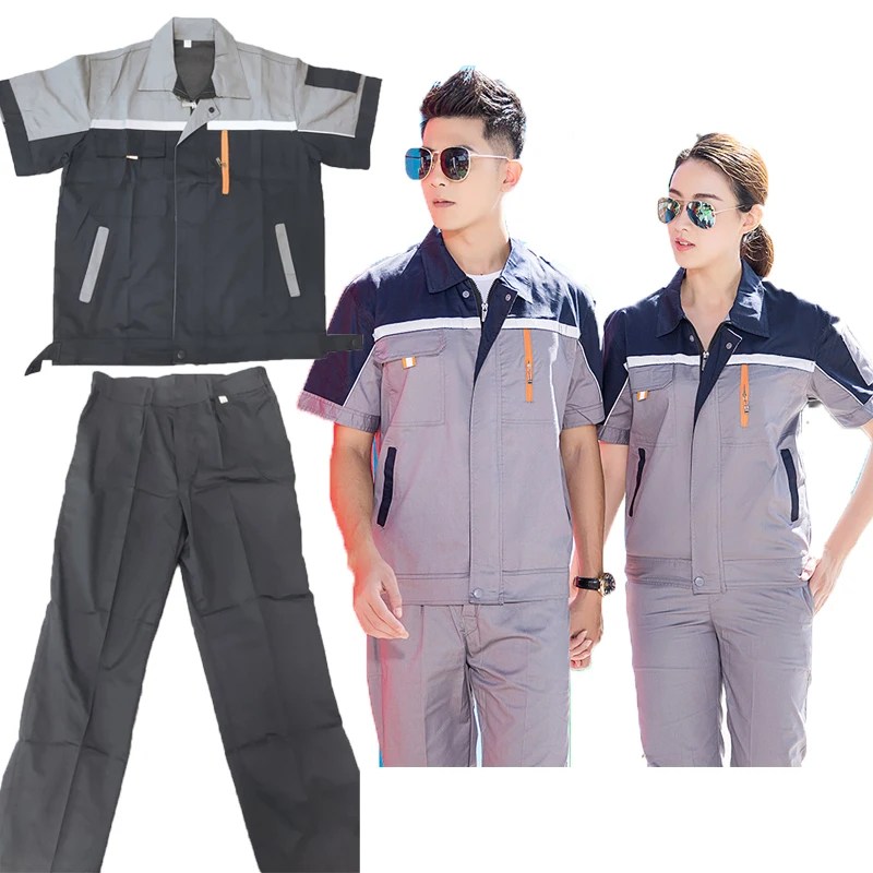 

Summer Men's work clothes Working Coverall Reflective Tape Thin Breathable Uniforms Factory Workshop safety Car Repairman suits