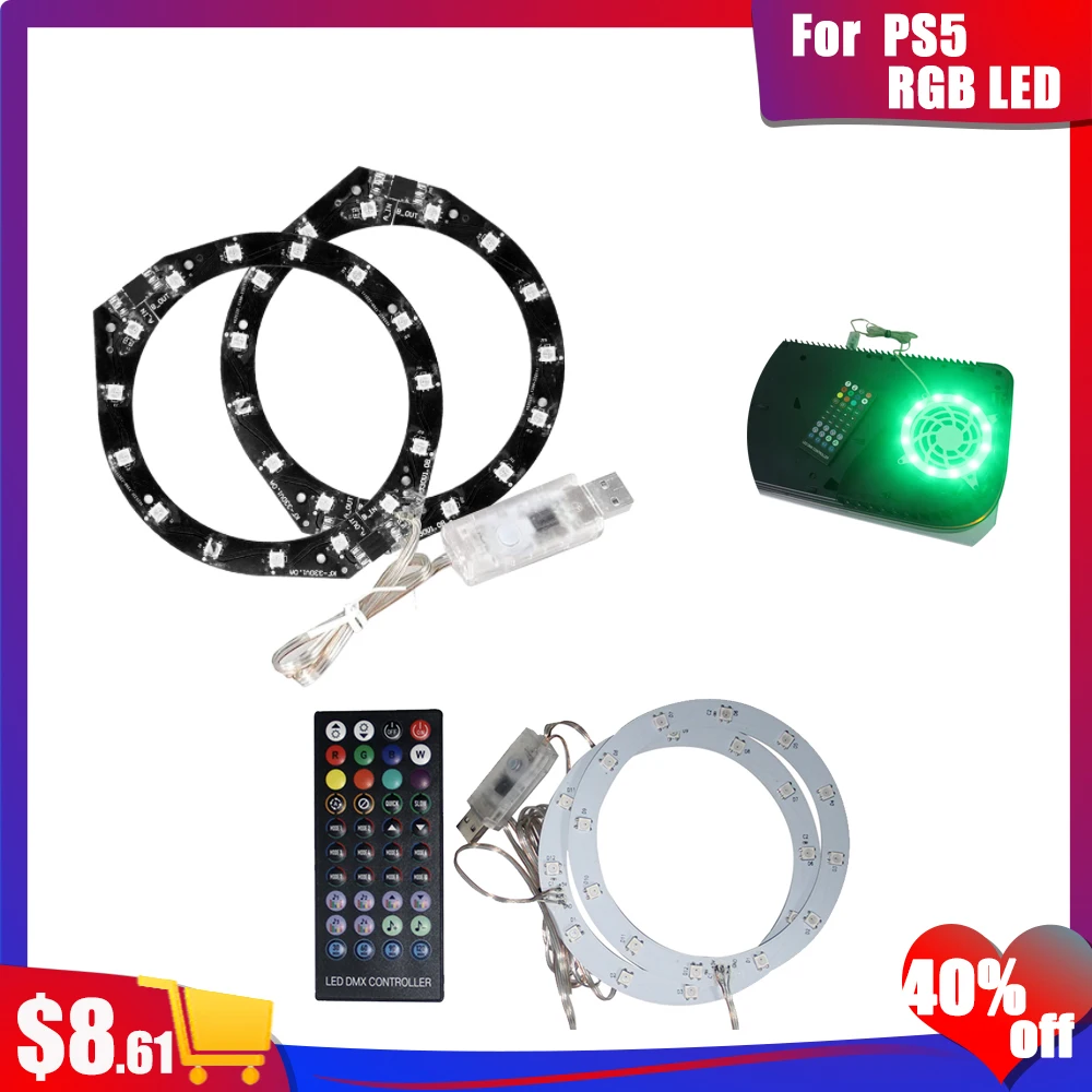 

8-Color RGB LED Light Bar for PS5 Console 5V Atmosphere Light 2-Types Luminous Strap with Remote Controller for PS5 Accessories