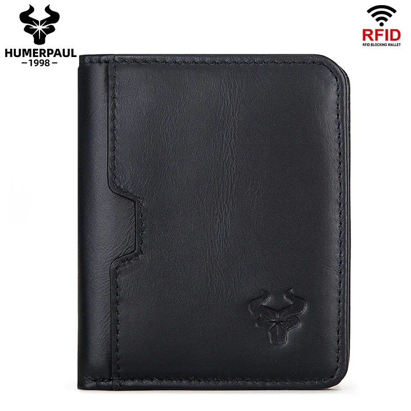 

2022 Slim Men Wallet Cowhide RFID Blocking Credit Card Holder Purse Small Top Quality Male Clutch Bag High Quality Carteira