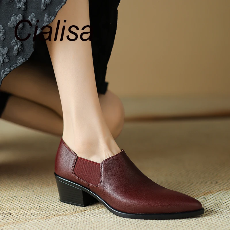 

Cialisa Vintage Pointed Toe Women Shoes 2023 Autumn Genuine Leather Lady Pumps Mid Heel Handmade Female Footwear Brown Sizes 40