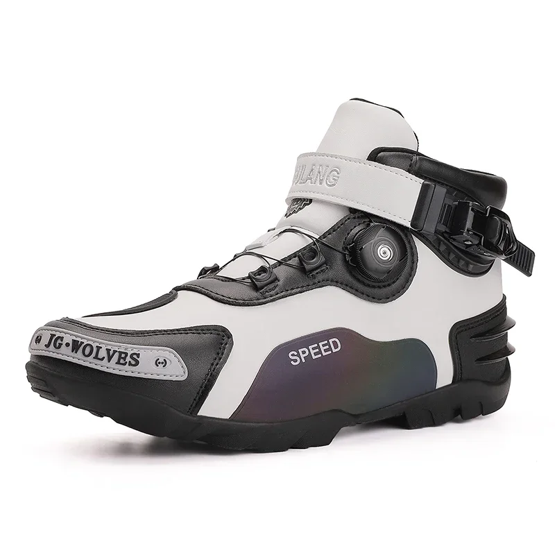 Мужские городские мотоциклетные ботинки яркие кожаные для повседневной носки