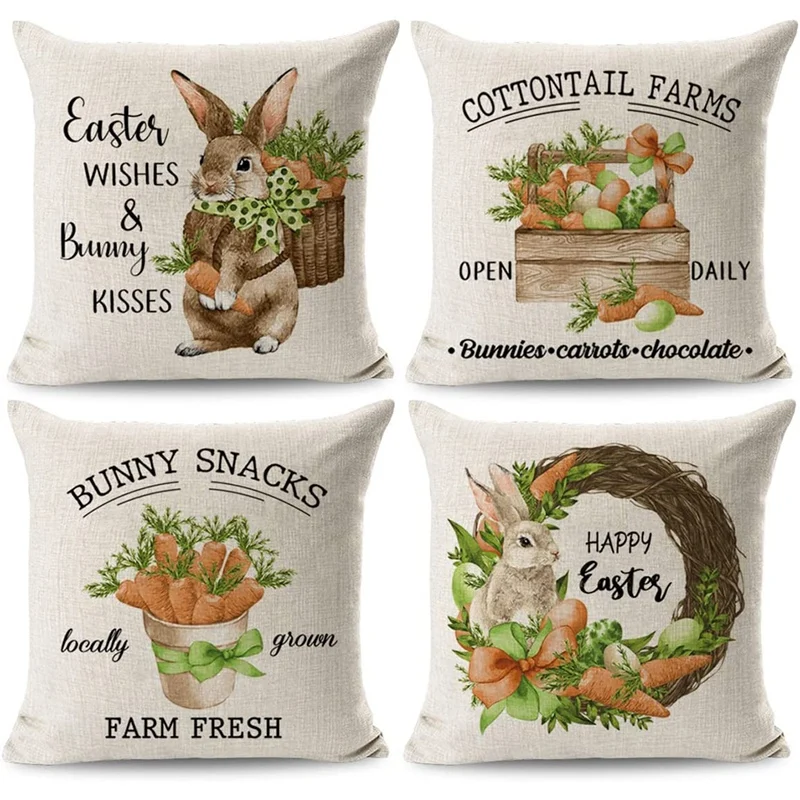 

Easter Throw Pillow Covers 18X18 Set of 4 Easter Decorations Farmhouse Spring Pillow Covers Home Decor for Couch