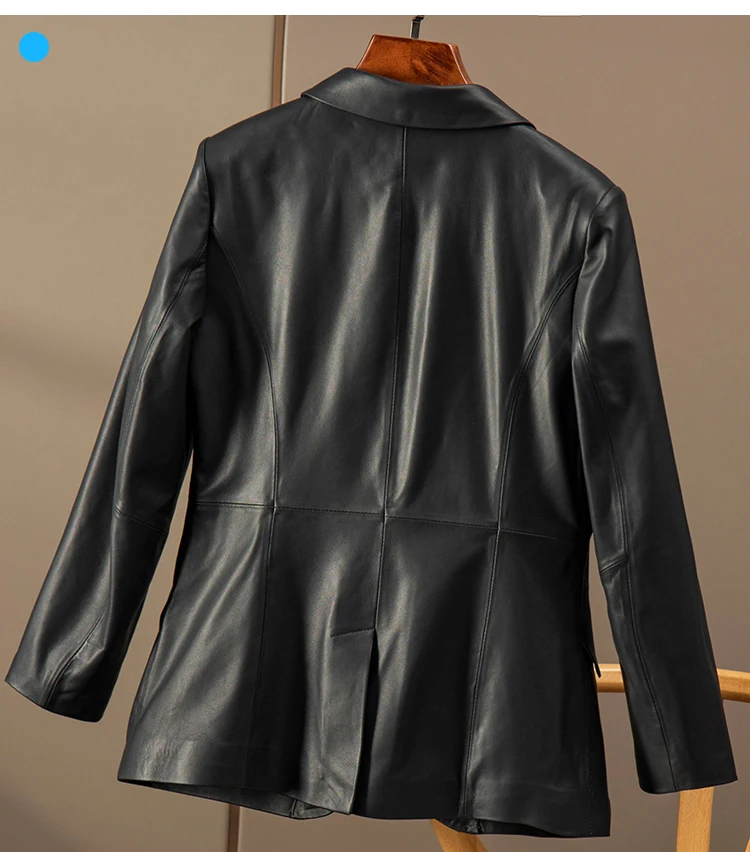 Shuchan Sheepskin Genuine Leather Jacket  Single Button  High Street  Spliced  Autumn/Winter  Turn-down Collar  Blazer Femme