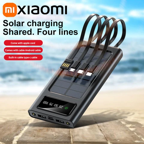 Xiaomi Solar Power Bank 200000 Моббильный аккумулятор большой емкости мАч с быстрой зарядкой и двумя USB-кабелями для iPhone Samsung