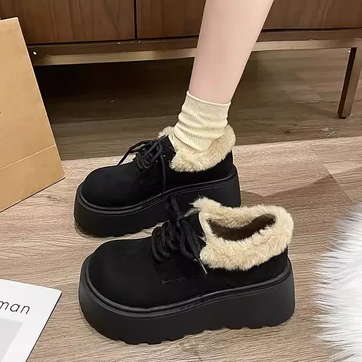 Женская обувь на платформе осенние лоферы меху сабо в стиле ретро осень-зима
