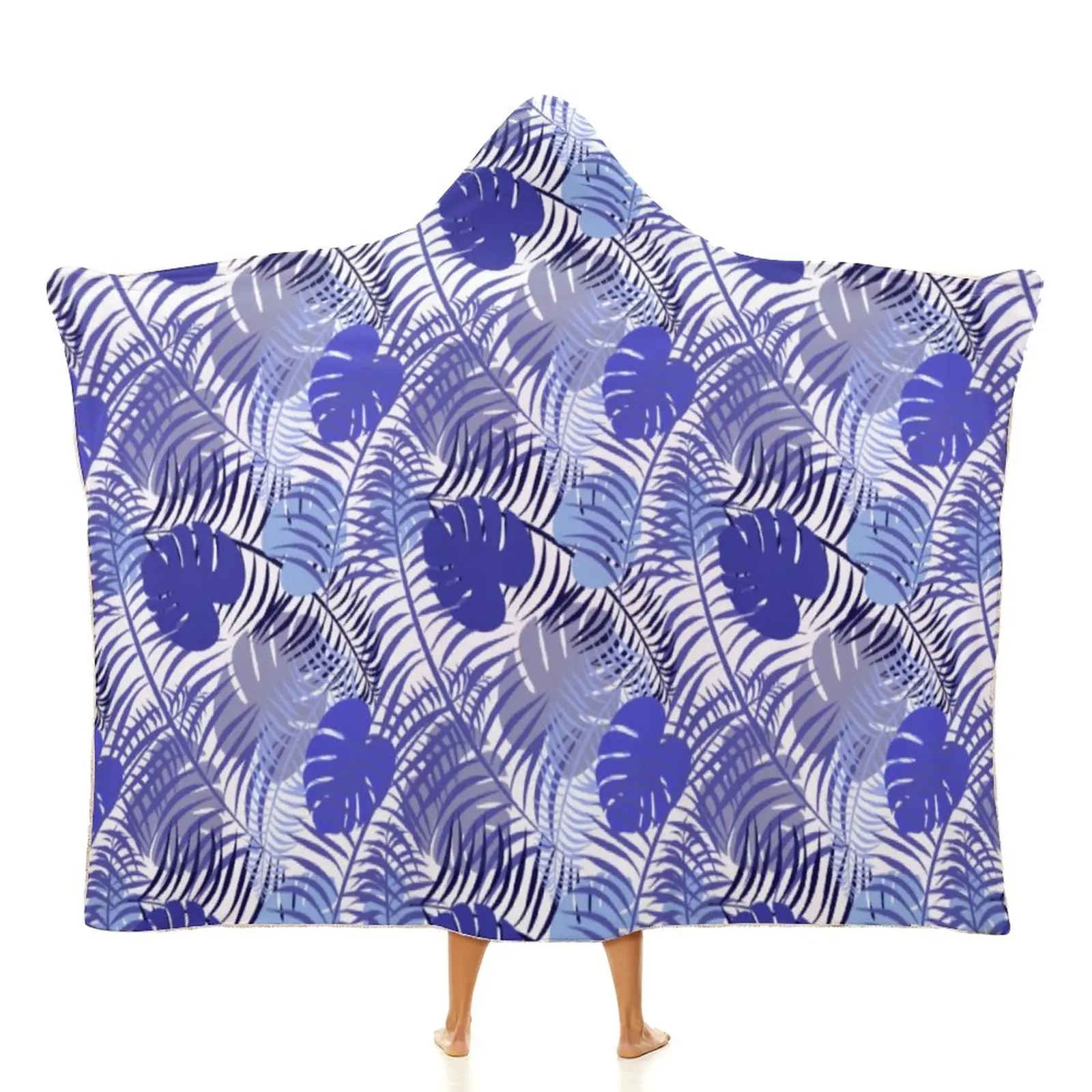 

Одеяло с тропическими пальмовыми листьями, дешевое красивое покрывало с капюшоном и принтом синих листьев, мягкое флисовое покрывало для д...