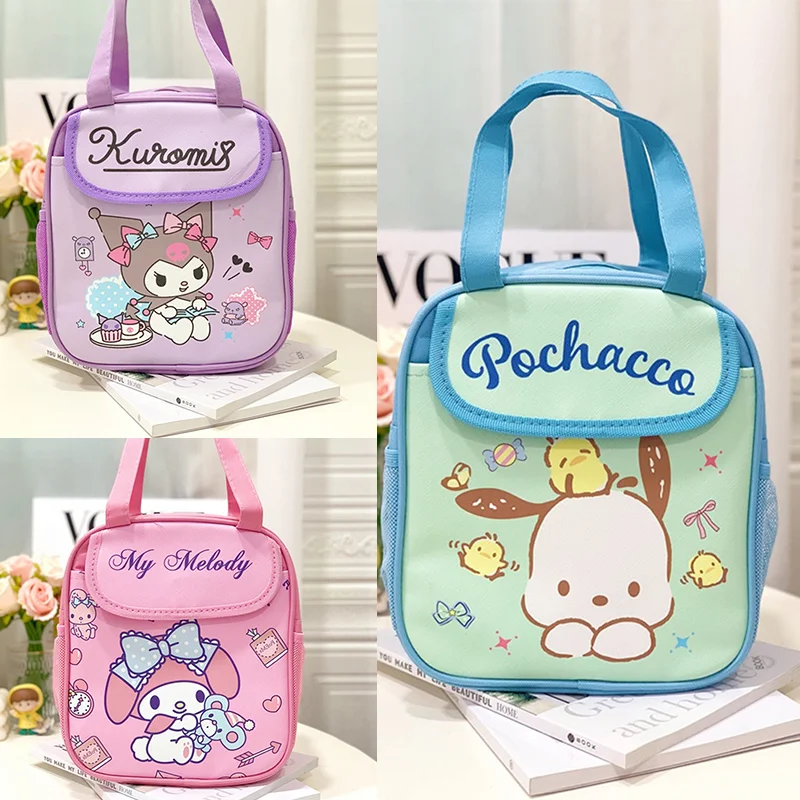 

Новый аниме Kawaii Sanrio, Hello Kitty Bento Box Bag Kuromi Cinnamoroll My Melody Студенческая японская Портативная сумка для хранения, сумка для ланча