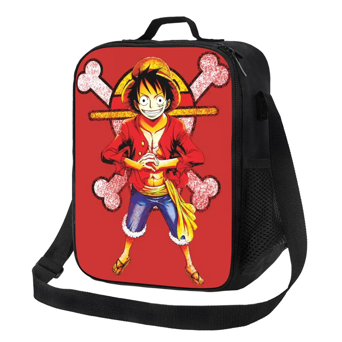

Цельный Ланч-бокс с изображением Луффи и черепа для работы и школы, соломенная шляпа, пиратский охладитель, термальный Ланч-бокс для женщин ...