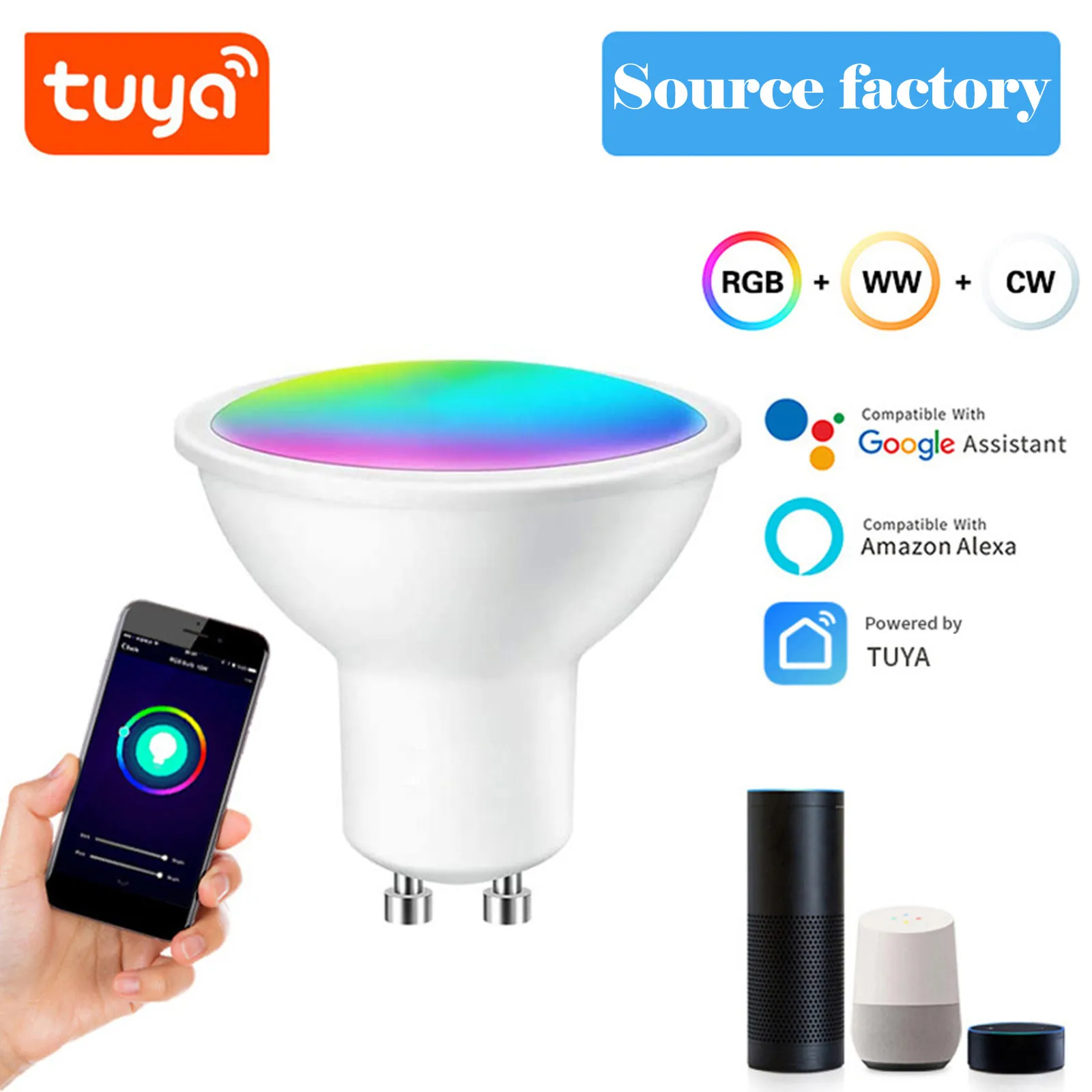 

For Alexa Control 5W Smart Tuya GU10 Remote Bulb Light RGBCW WiFi LED App Smart home Smart Home Devices for Kitchen