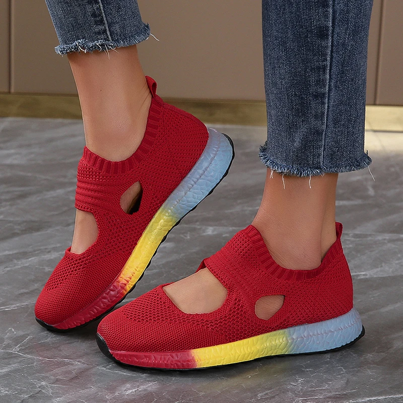 

2022 New Women's Shoes Large Size Trend Hollow Slip-on Shoes Fashion Single Shoes Roman Women's Shoes Fly Knitting Shoes