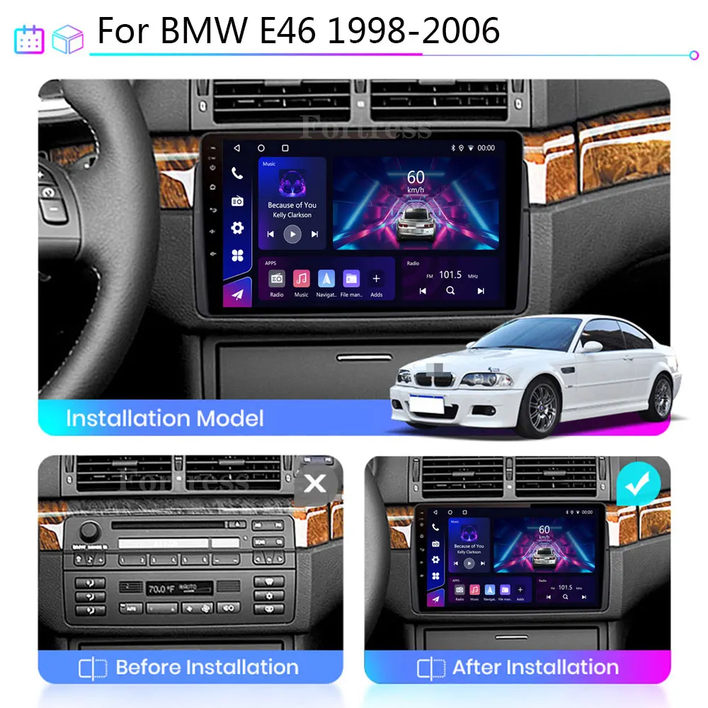 Фото 9-дюймовый Android 16 с поддержкой Wireless Carplay для BMW E46 M3 318/320/325/330/335 1998-2005, автомобильный радиоприемник, видеоплеер, сенсорный экран, 4G WiFi №2