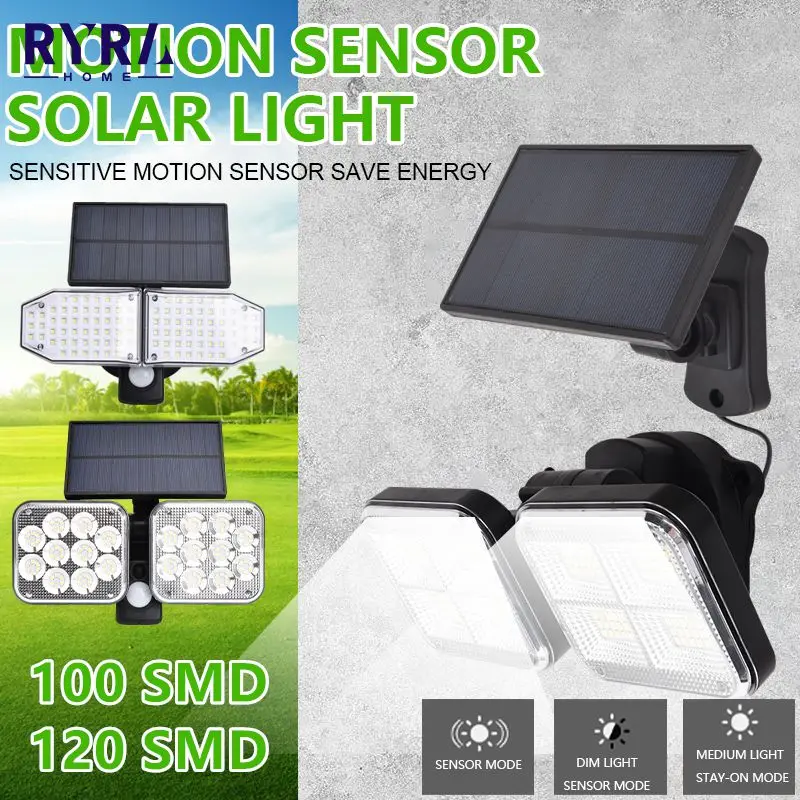 

Уличная настенная лампа на солнечной батарее с датчиком, 100/120 SMD, светодиодсветодиодный фонари на солнечной батарее, водонепроницаемая улич...