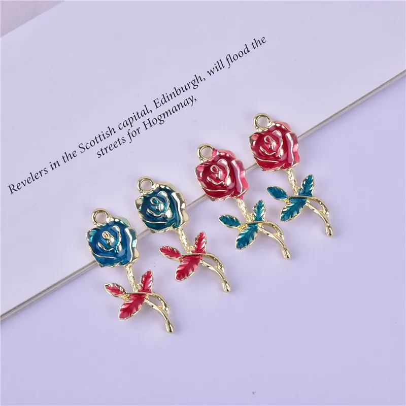 

Y2k Accessories 10pcs 37*13mm Rose Flower Metal Charms Pendant for DIY Earring Jewelry Making Earings for Women