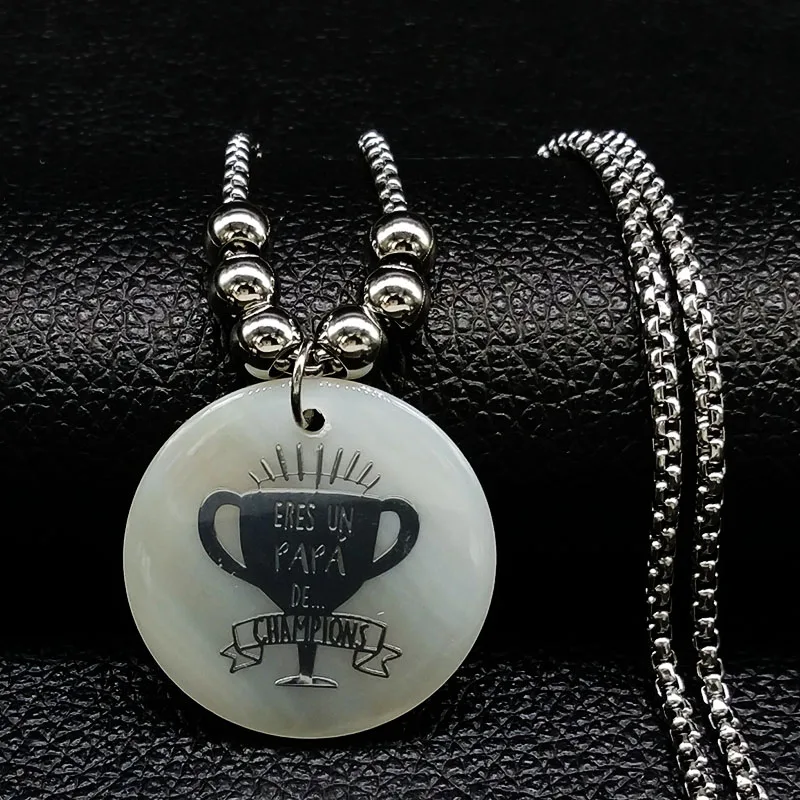 

Papa Shell Stainless Steel Necklace for Women Long Silver Color Statement Necklace acero inoxidable joyeria N18300S08