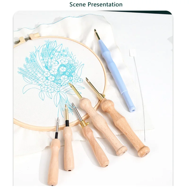 

3.5/5 mm DIY Punch Needle Threader Set Tool Sewing Accessories Knitting Embroidery Pen Wooden Handle Weaving Sewing Felting Craf