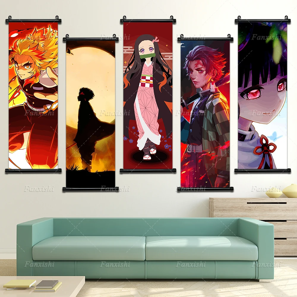 

Hd Print Wall Art Color Home Decor Pvc Hanging Scrolls Solid Demon Slayer Canvas Painting Japan Pop Anime Poster For Living Room