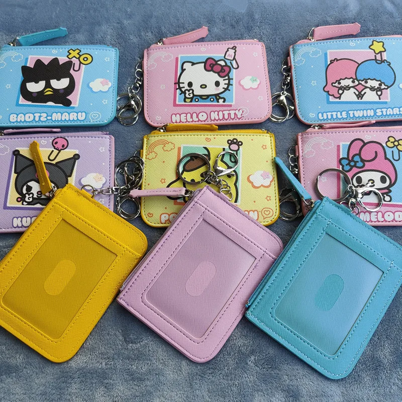 

Kawaii Sanrio Card Holder Kuromi Cute Anime Coin Purse Loose Wallets Badge Holder Work Badges with Keychain Toys for Girls Gift