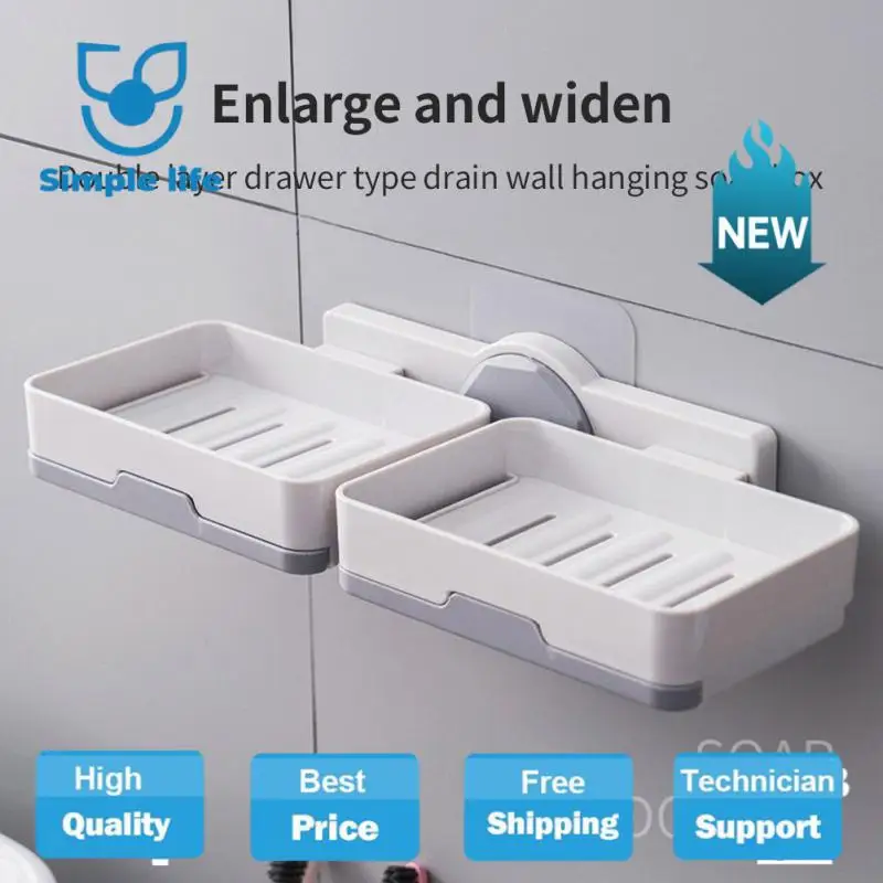 

Punch-free Double Drawer For Bathroom Shower Two-way Wall-mounted Soap Rack In Bathroom Soap Box Drain Holder Rotating Soap Box