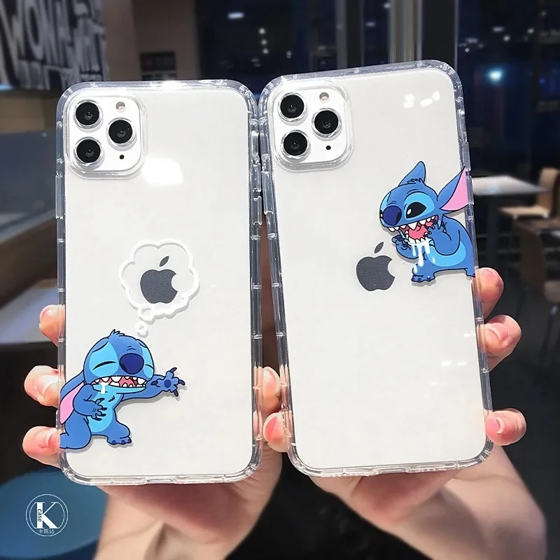 

Disney Creative Cartoon Stitch Clear Silicon Mobile Phone Case For iPhone 7 8Plus XR XsMax 11 12 13 Pro Max Case For Couples