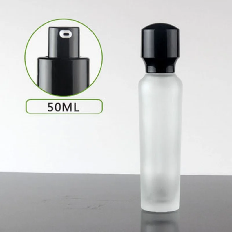 50ml frosted glass bottle black pump for serum/lotion/emulsion/foundation complex recovery skin care  cosmetic packing