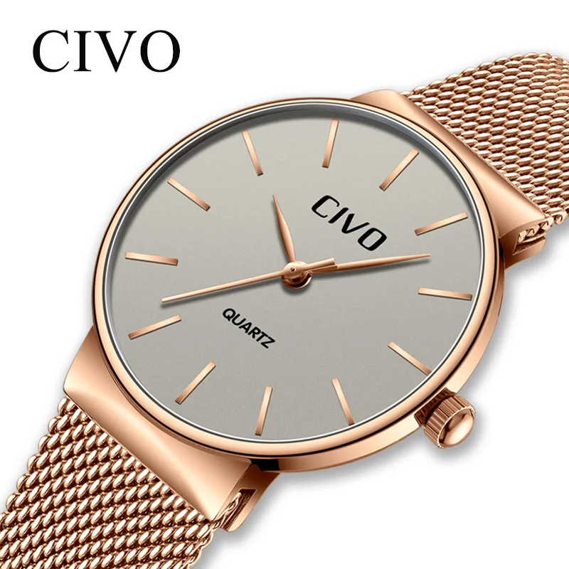 

7643 CIVO Fashion Watch Women Waterproof Mesh Strap Quartz Watches Ladies Top Brand Luxury Wrist Watches Girl Clock Relogio
