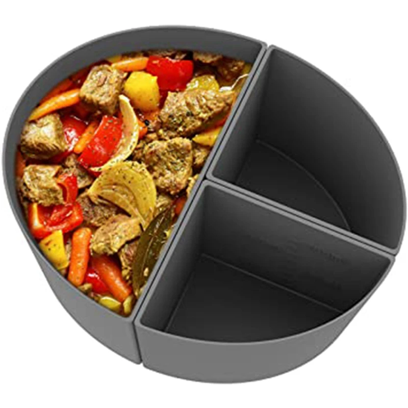 

Slow Cooker Divider Liners Fit 6 QT Crockpots, Reusable & Leakproof Silicone Divider, Component Dishwasher Safe Liners Gray