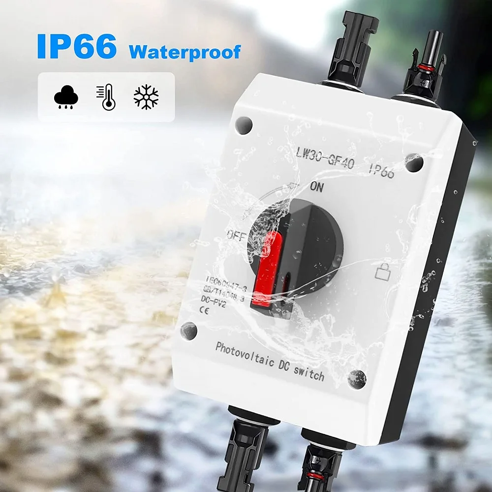

DC Isolator Switch PV Circuit Breaker 32A 1000V Waterproof DC Isolator Switch Terminals Disconnect Switch Rear Installation