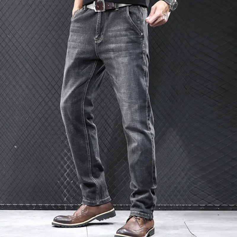 Streetwear Men 2022 New Pattern Vintage Recreational Smoky Grey Jeans Loose Broad Straight Cylinder Leg Trousers Autumn Female