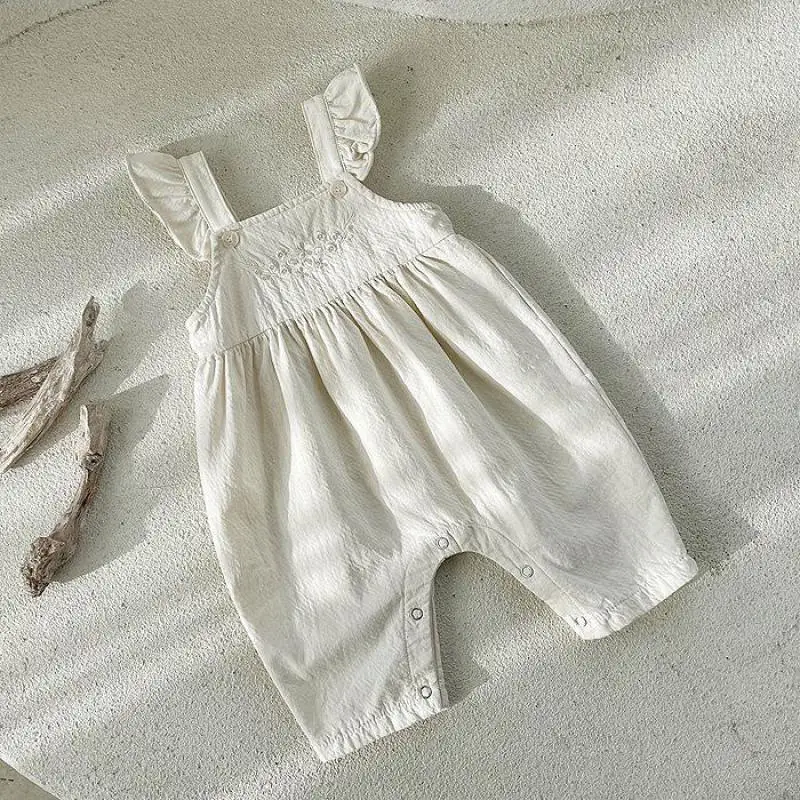 

2022 New Baby Girl Flower Embroidery Romper Summer Infant Sleeveless Jumpsuit Girls Fly Sleeve Overalls Baby Clothes 0-24M