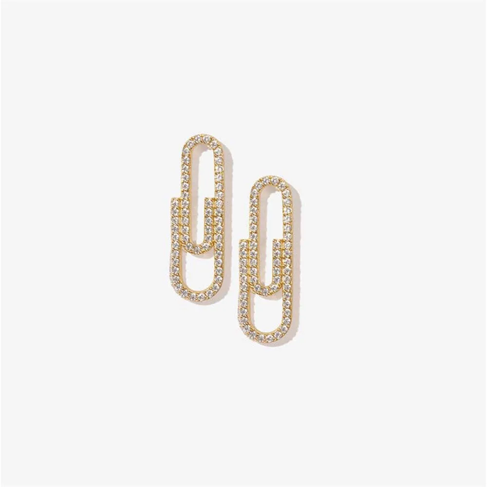 Fashion Shiny Zircon Paperclip Earrings For Women Niche Design Versatile Ladies Birthday Gift Jewelry Wholesale Direct Selling