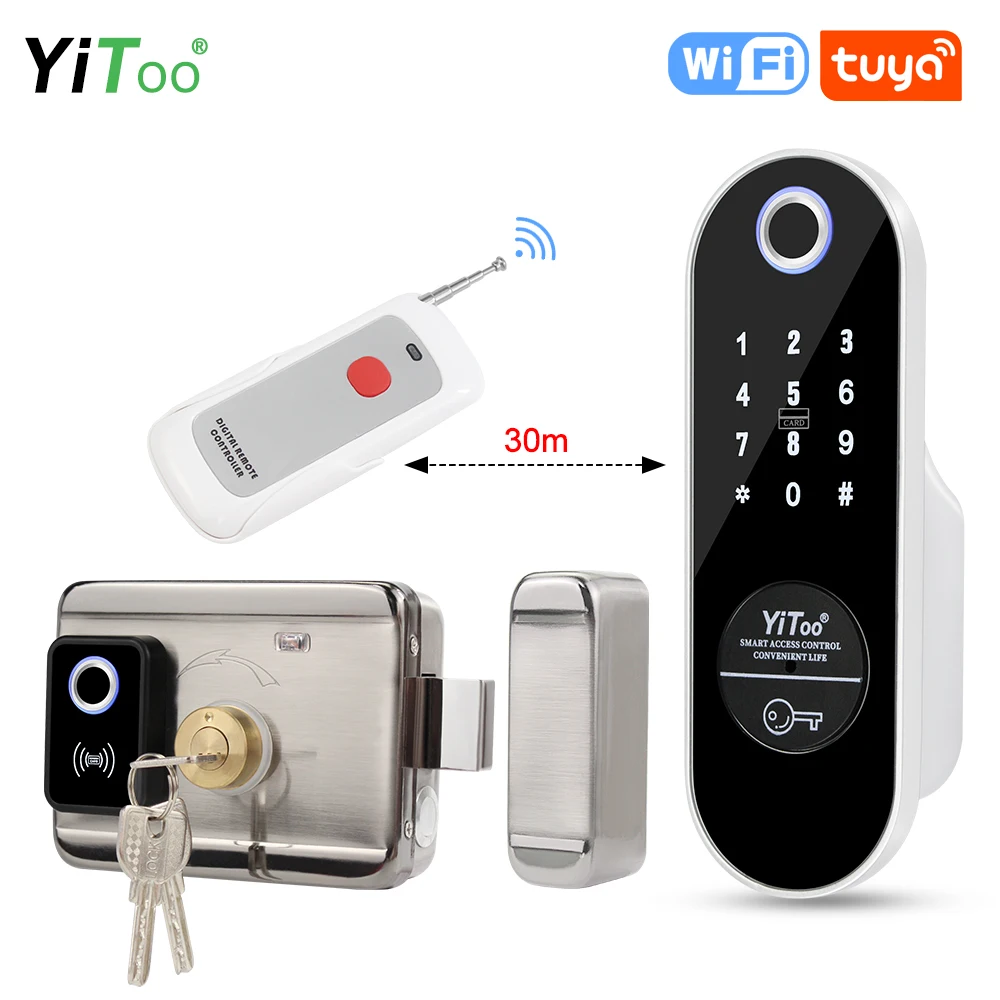 

YiToo WiFi Fingerprint Lock Smart Electronic Door Lock Tuya App Remotely RFID Card Suitable For Wooden Iron Stainless Steel Door