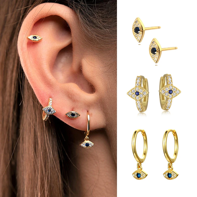 

Женские серьги-гвоздики с фианитом, Серебристые/золотистые серьги-кольца с фианитом