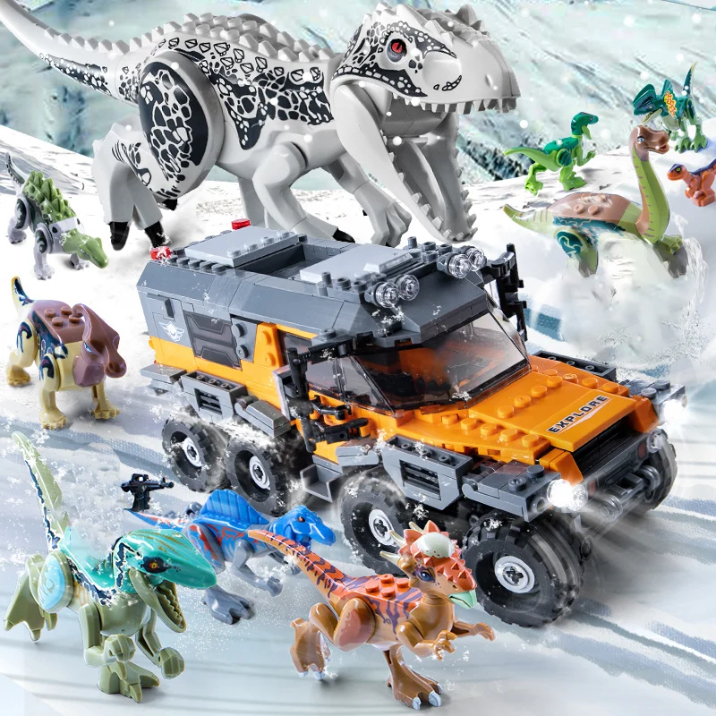 Jurassic Dinosaur World Set Tyrannosaurus Transport Truck Building Blocks Ideas Dino Park Indominus Rex Bricks Toys For Children