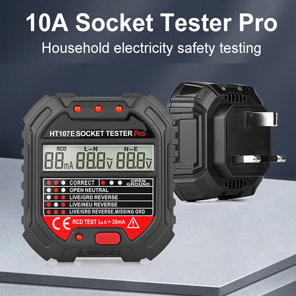 

Outlet Tester Socket Electric HT107D(EU)/HT107E(UK) Circuit Polarity Voltage Detector Wall Plug 220V±20V/110V±20V