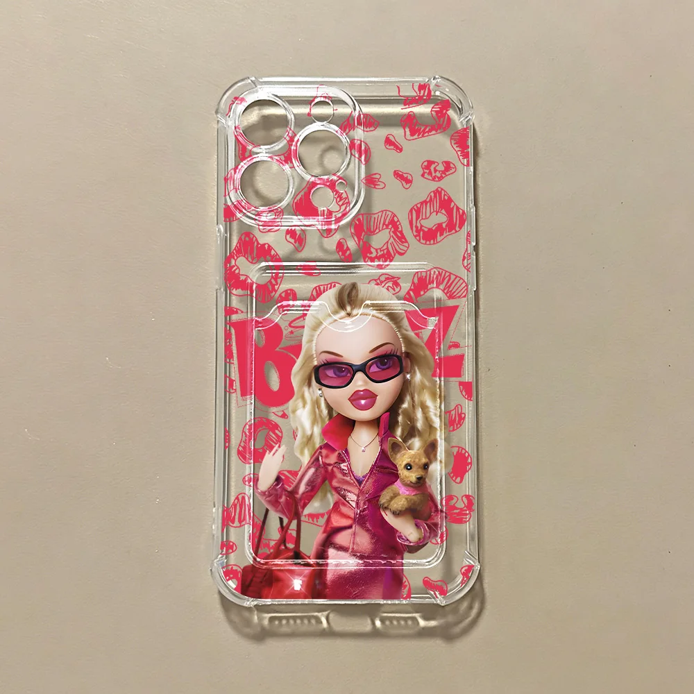 Фото Новый очаровательный чехол-картхолдер BratzS для iPhone 17e 17 16e 16 15 14 13 12 11 Mini Pro Max Air Plus, противоударный, прозрачный №4