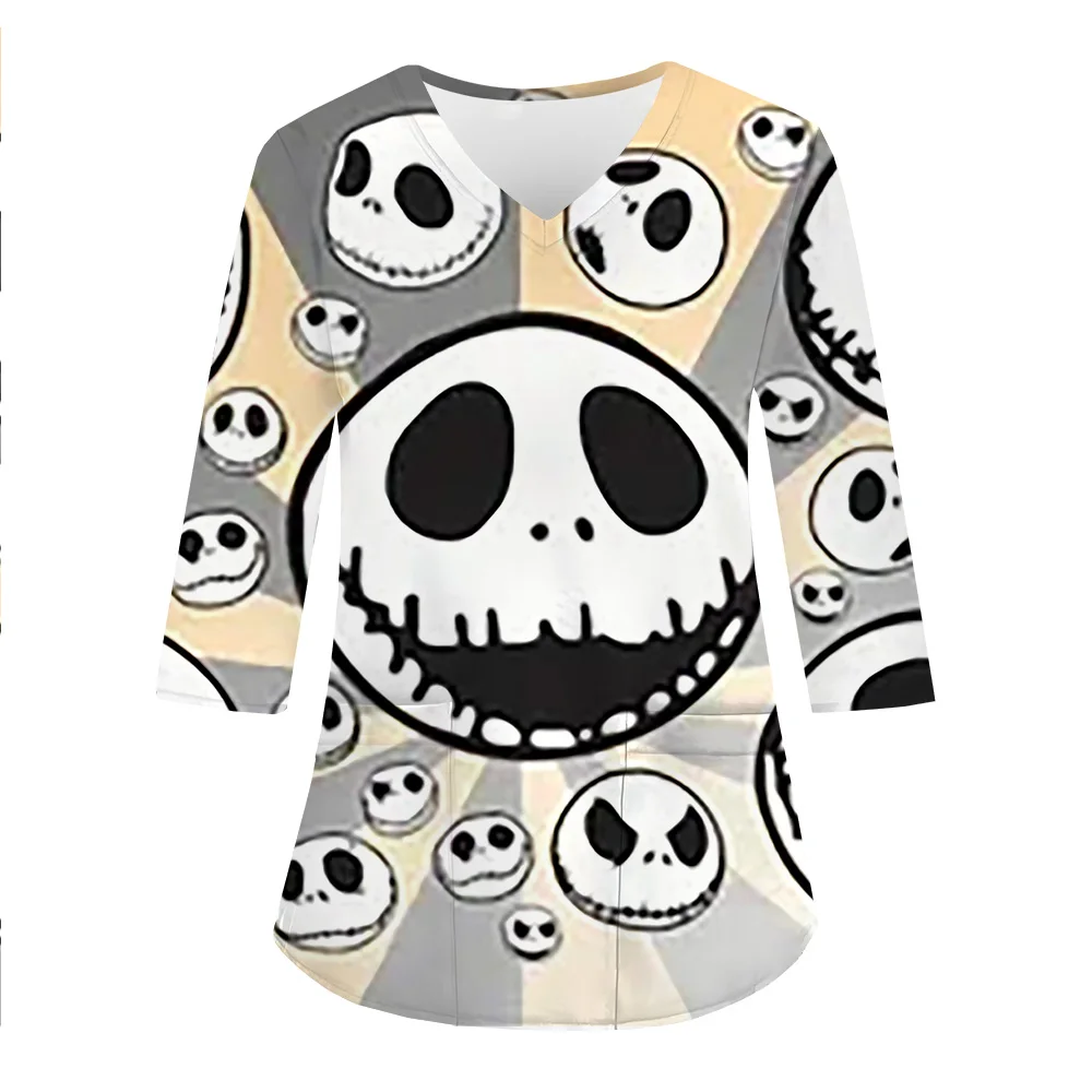 Женская медицинская форма медсестры с принтом Хэллоуина скраб рукавами 3/4 блузка