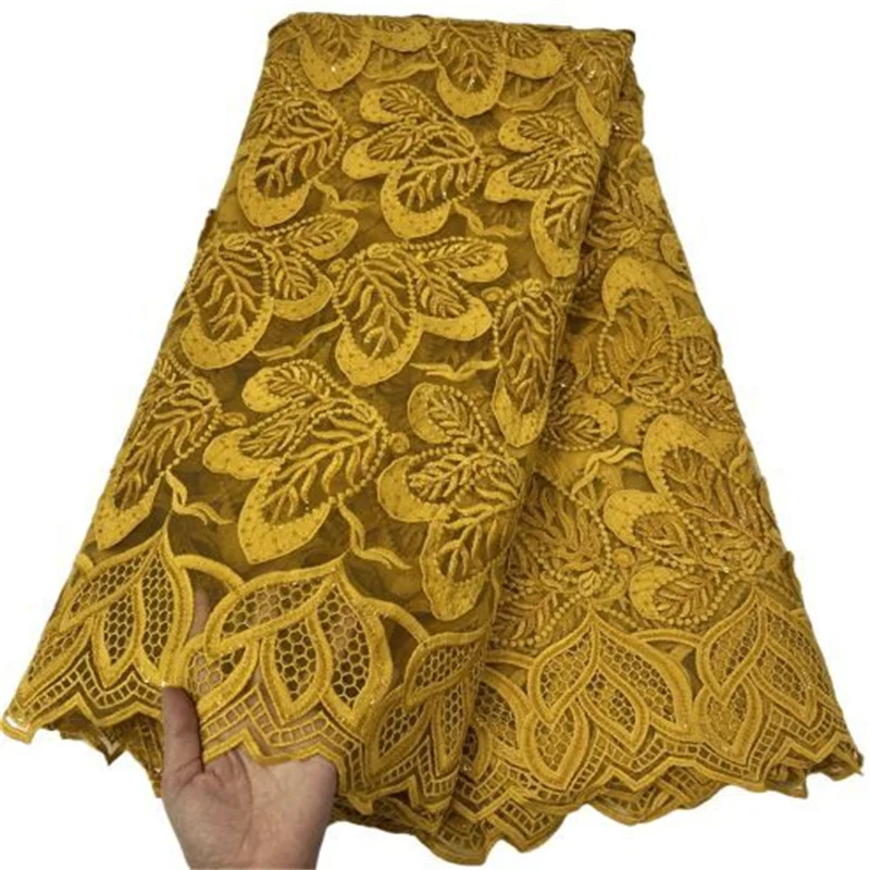 

Блестящая французская молочная шелковая кружевная 3D ткань 2022 желтая Высококачественная африканская кружевная ткань нигерийские кружева с...
