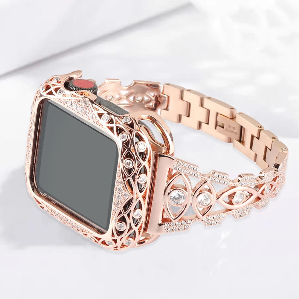 

Браслет металлический женский для Apple Watch, люксовый бриллиантовый браслет для iWatch 8 7 6 5 se 4 3 2, 38 мм 40 мм 42 41 мм 45 мм Ultra 49 мм