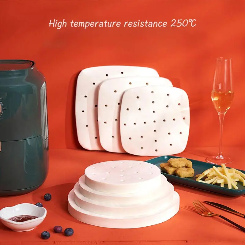 

100pc Disposable Perforated Steamers Paper Non Stick Oil Round Steamer Mat Oil Paper Air Fryer Accessories Kitchen Cooking Tool