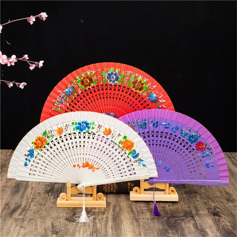 

Spanish Double Sided Painted Folding Fan Handheld Fan Ornament Household for Wedding Birthday Holiday Festival Present