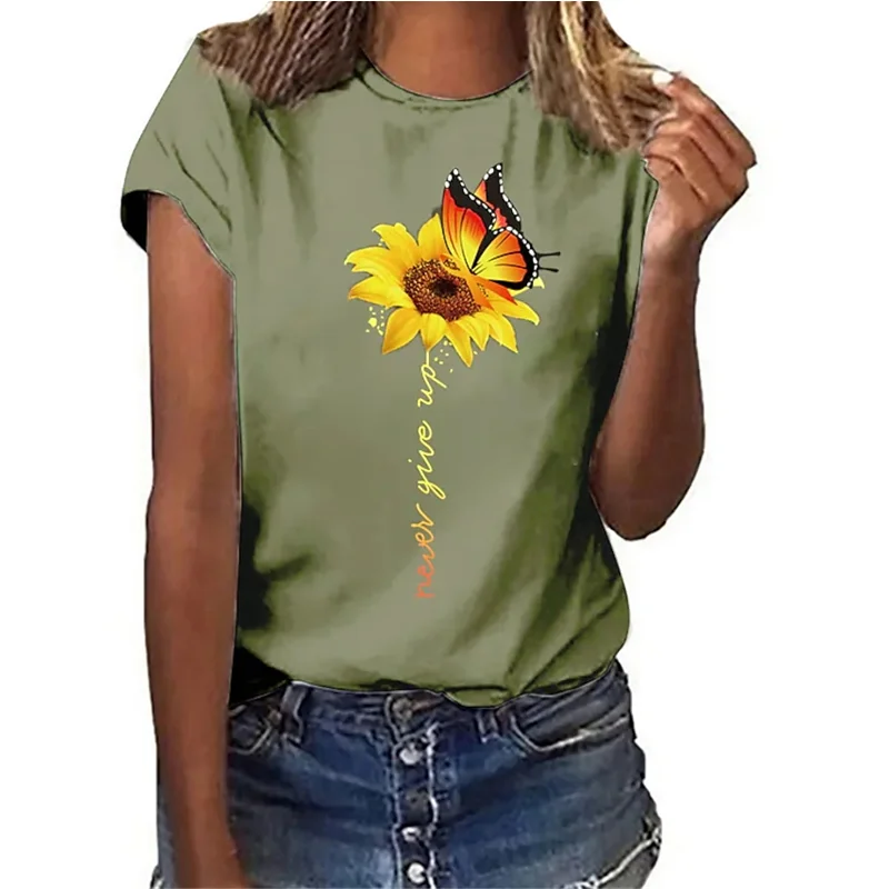 Летняя женская футболка с коротким рукавом 3D принтом подсолнуха в стиле